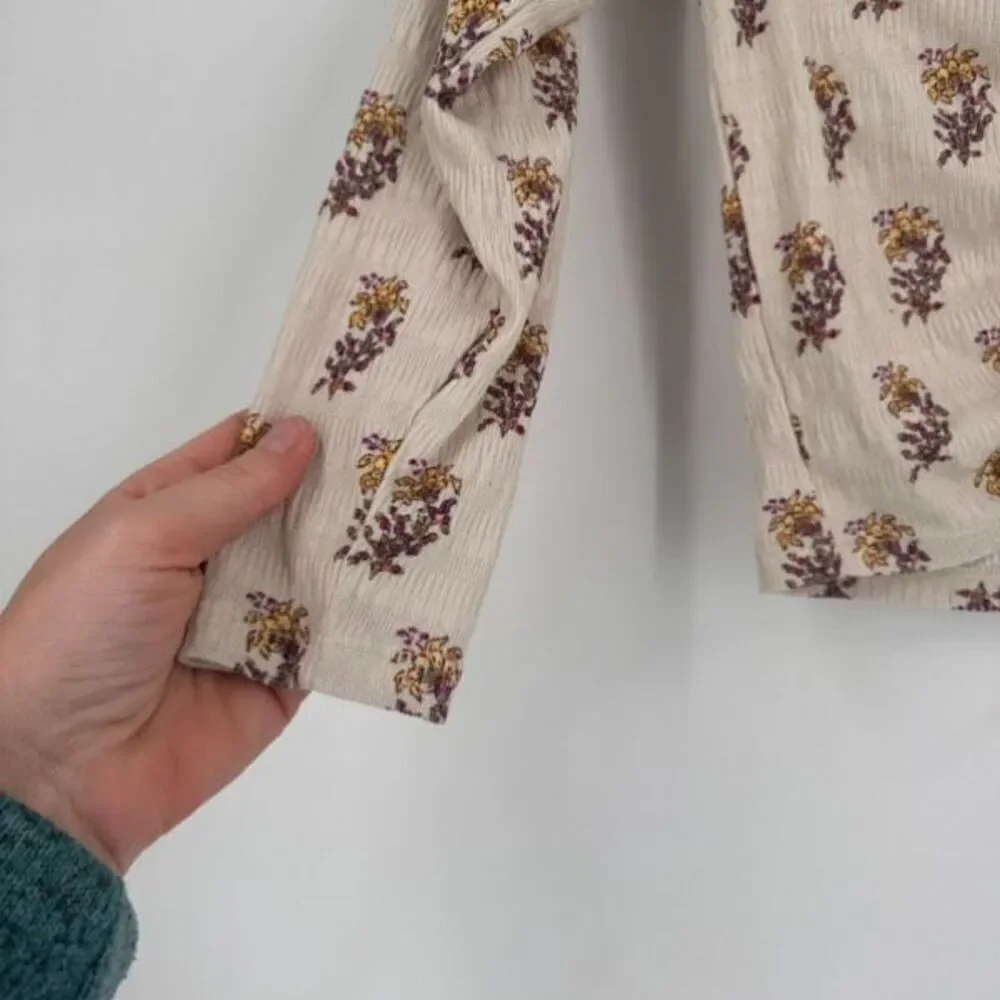 Anthropologie Sabrina Cinched‎ Crop Top Shirt neutral floral color Small Boho